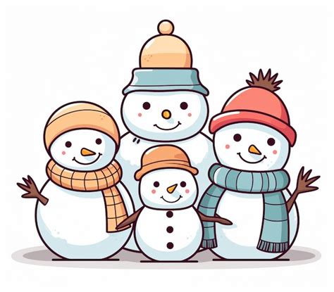 Premium AI Image A Close Up Of A Group Of Snowmen Wearing Hats And