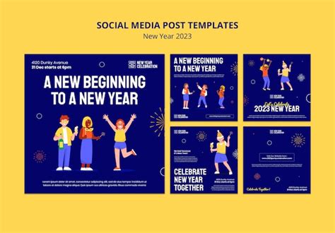 Free Psd New Year 2023 Celebration Social Media Post Set