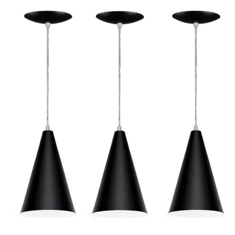 Lámpara Estillo E Luz Kit 3 unidades arandela pendente cone cor preto