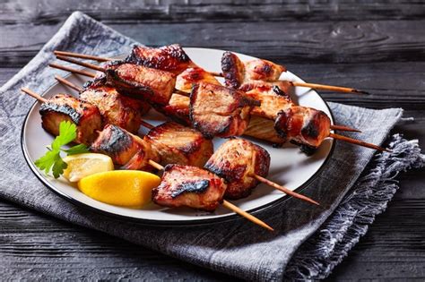 Premium Photo Juicy Grilled Pork Kebabs On A Plate