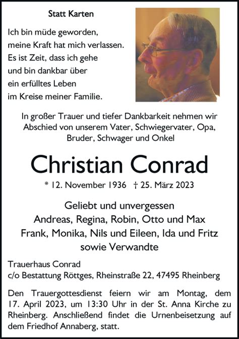 Alle Traueranzeigen für Christian Conrad trauer rp online de