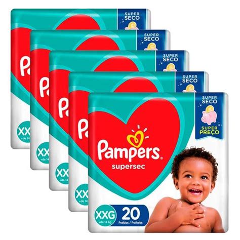 Kit 5 Fraldas Pampers Supersec Pacotão Xxg 100 Tiras Fralda