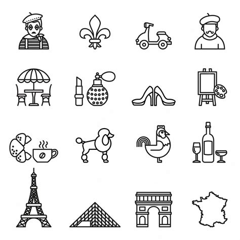 Premium Vector France Travel Icon Set Line Style Stock Vector