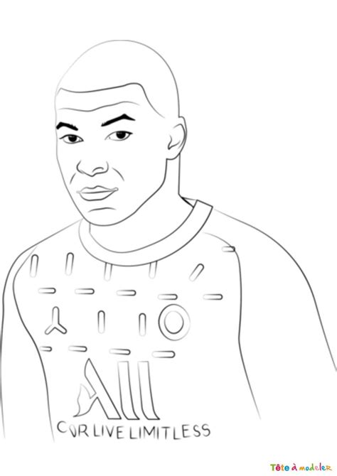 Coloriage Du Footballeur Mbappe à Imprimer Avec Tête à Modeler