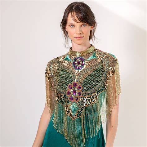 Embellished Beaded Cape Fringe Sequin Lace Collar Shoulder Shrug Shawl