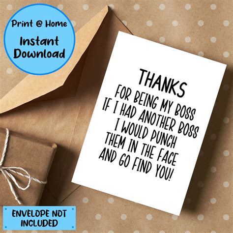 Thank You Boss Card Boss Card Printable Funny Downloadable - Etsy