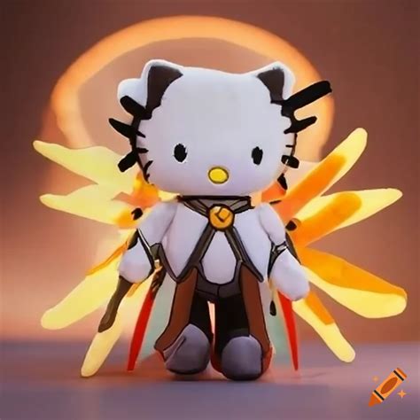 Mercy From Overwatch Holding A Hello Kitty Plushie On Craiyon