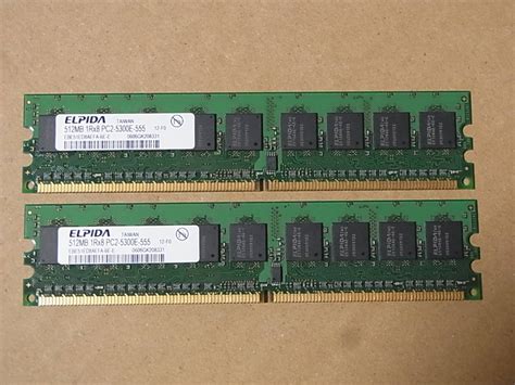 Yahooオークション Dellelpida Ddr2 667 Pc2 5300e 512mbx2枚セッ