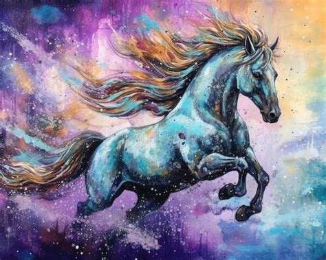 Art Horse in Space . Dreamlike Background with Horse Stock Illustration ...