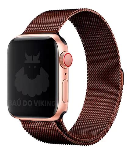 Pulseira Aço Magnetico Milanese Marrom Compatível Apple Watch 42 44