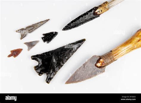 Stone Age Tools on white Background - Stone Age Knives and Obsidian ...