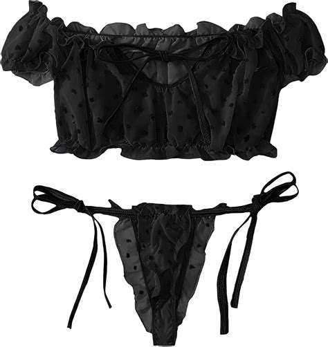 Amazon Lilosy Petite Sexy Stretch Ruffle Tie Sheer Mesh Lingerie