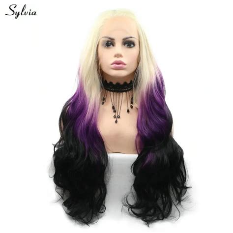 Sylvia Linha Fina Natural Ombre Loiro Branco Roxo Preto Cosplay