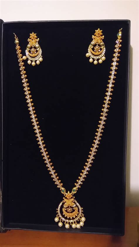 Tarinika Hrida Antique Gold Plated Long Necklace Drop Earring Indian