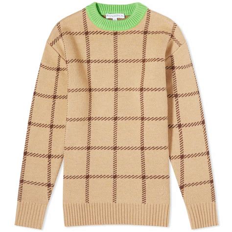 Jw Anderson Women S Check Crewneck Knitted Jumper In Clay Jw Anderson