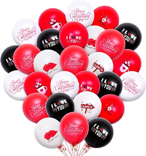 Katchon Red And Black I Love You Balloons Set Pack Of 36 Red And White