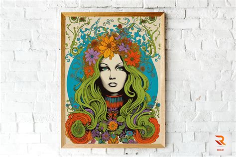 Beautiful Retro Hippie Girl Wall Art Graphic By Ricco Art · Creative Fabrica