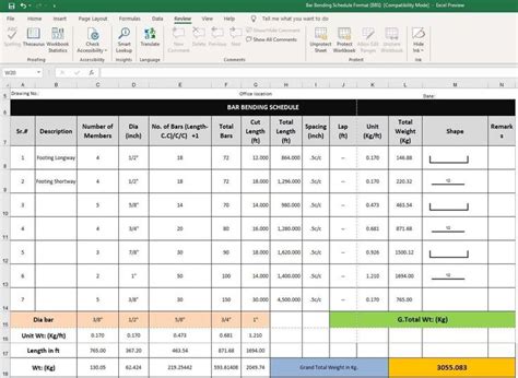 Bar Bending Schedule Format Bbs Engineering Notes Workbook Schedule