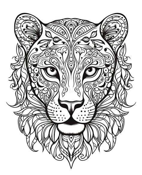 Mandala Ilustra O Em Preto E Branco Para Colorir Animais Jaguar