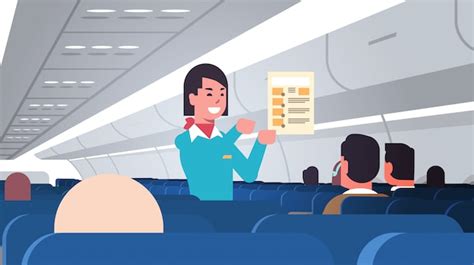 Premium Vector Stewardess Explaining For Passengers Instructions Card