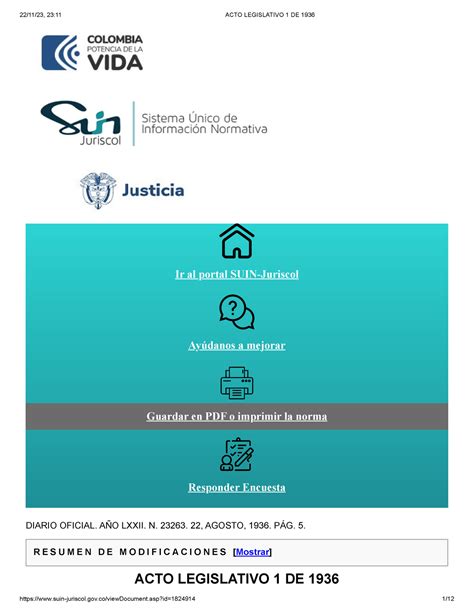 Acto Legislativo 1 De 1936 Ir Al Portal Suin Juriscol Ayúdanos A