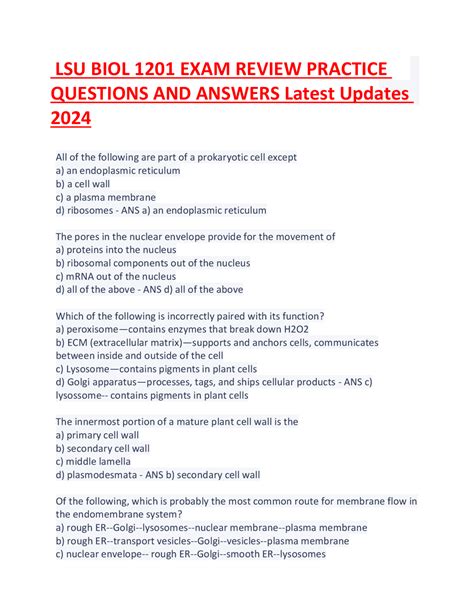 LSU BIOL 1201 EXAM REVIEW PRACTICE QUESTIONS AND ANSWERS Latest Updates