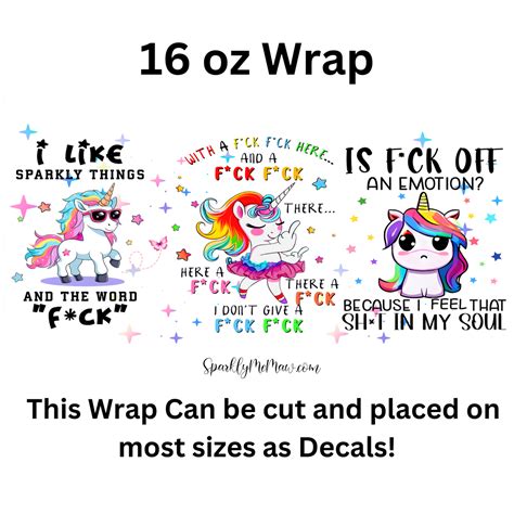 Vulgar Unicorn Uv Dtf 16 Oz Wrap Decal Set Sparkly Memaw Llc