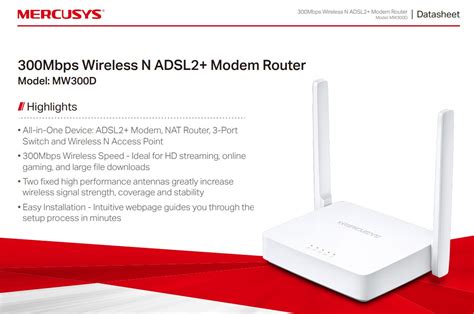 Mercusys Tp Link Mw D Mbps Wireless N Adsl Wifi Modem Router For