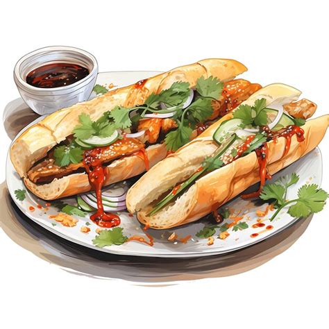 Premium Photo Watercolor Of A Tantalizing Plate Of Banh Mi A Popular Stree Beauty Painting Art