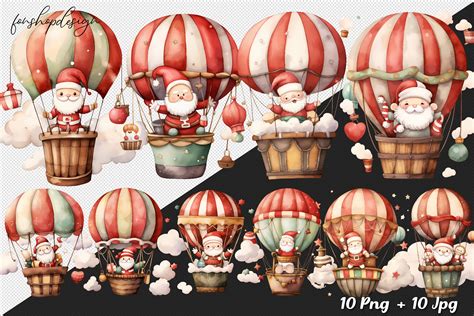 Cute Santa Claus Air Balloon Christmas Graphic By Fonshopdesign