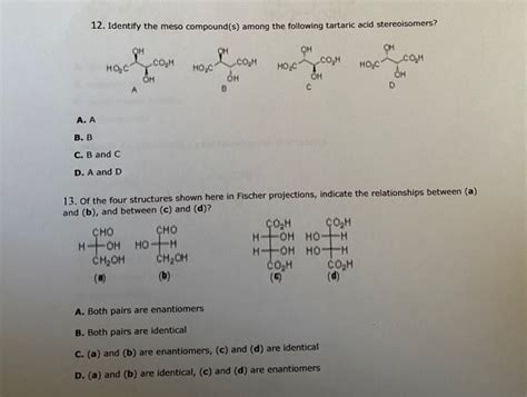 Solved 12 Identify The Meso Compound S Among The Following