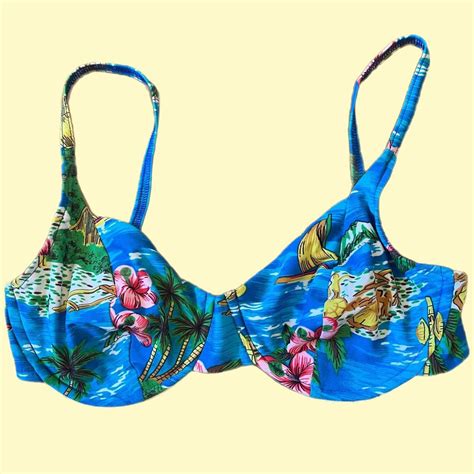 Vintage 90s Tango Rose Tropical Bikini Top Depop