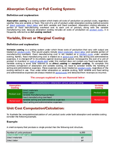 Pdf Absorption Costing Or Full Costing System Definition And Explanation The Concepts