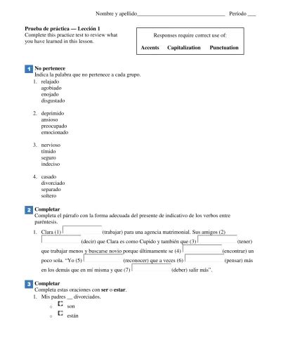 Nombre Y Apellido Per Odo Prueba De Pr Ctica Lecci N Complete This