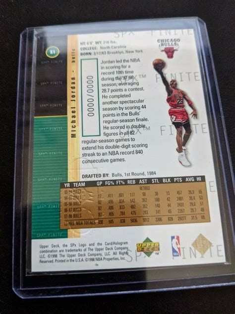 Rare Sample 1998 98 UPPER DECK SPX FINITE Michael Jordan S1 EMBOSSED