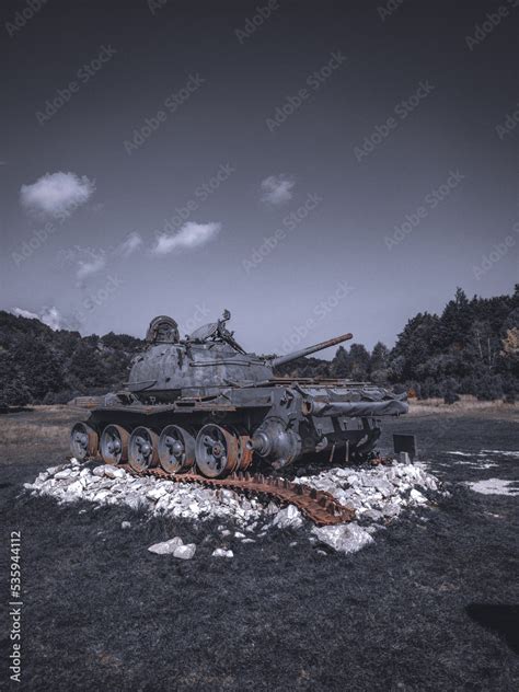 Historical war tank on the Mountains of Bosnia and Hercegovina. Stock ...