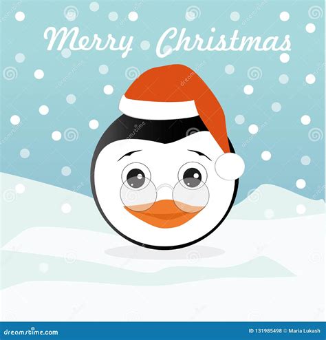 Merry Christmas Vector Card With Funny Penguin. Stock Vector - Illustration of background ...