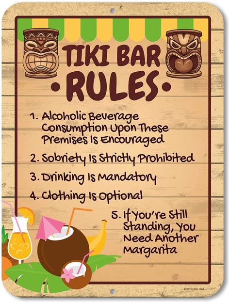 Buy Honey Dew Gifts Tiki Bar Rules X Inch Novelty Tin Tiki Bar