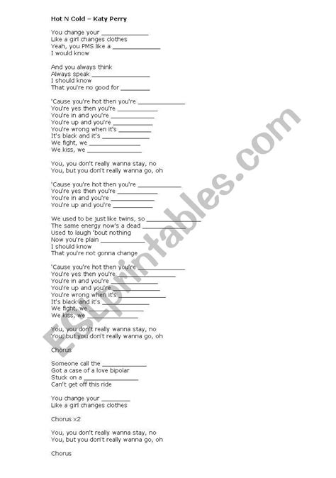 Hot N Cold Guitar Chords