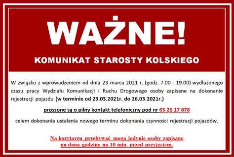 KOMUNIKAT STAROSTY KOLSKIEGO Kolskie Fakty