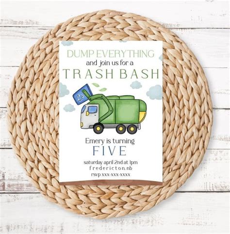 Garbage Truck Birthday Party Invite Trash Truck Party Garbage Man