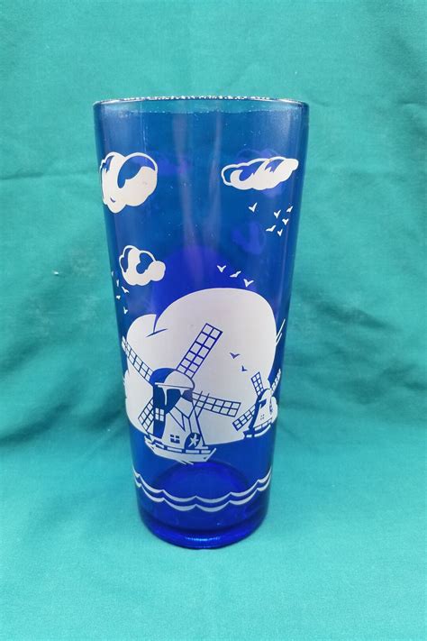 Vintage Hazel Atlas Glass Cobalt Blue Windmill Cocktail Shaker Etsy