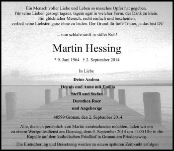 Traueranzeigen Von Martin Hessing Trauer Ms