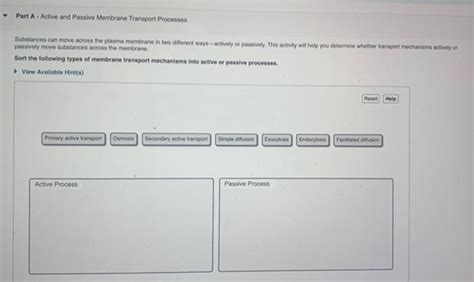 Solved Part A Active And Passive Membrane Transport Chegg