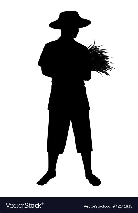 Asian farmer silhouette Royalty Free Vector Image