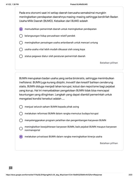 Solution Pretest Ekonomi Bumn Bums Studypool