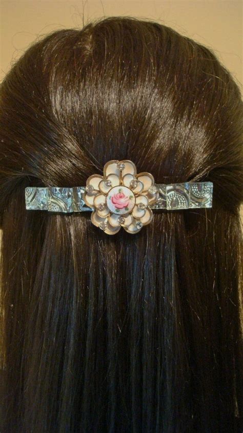 Extra Large Barrette Thick Hair Barrette Guilloche Enamel