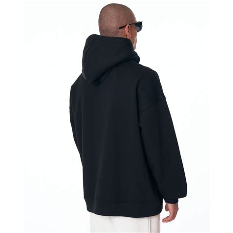 Mens Oversized Signature Detail Black Cordless Hoodie Martin Valen