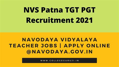 NVS Patna TGT PGT Recruitment 2021 Navodaya Vidyalaya Teacher Jobs