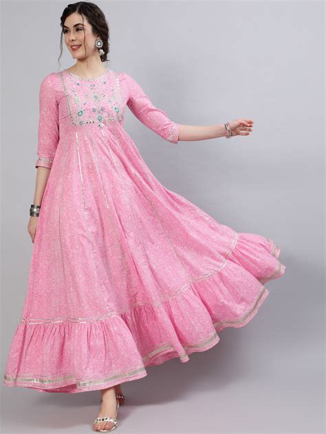 Buy Indie Closet Ethnic Motifs Printed Gotta Patti Anarkali Cotton